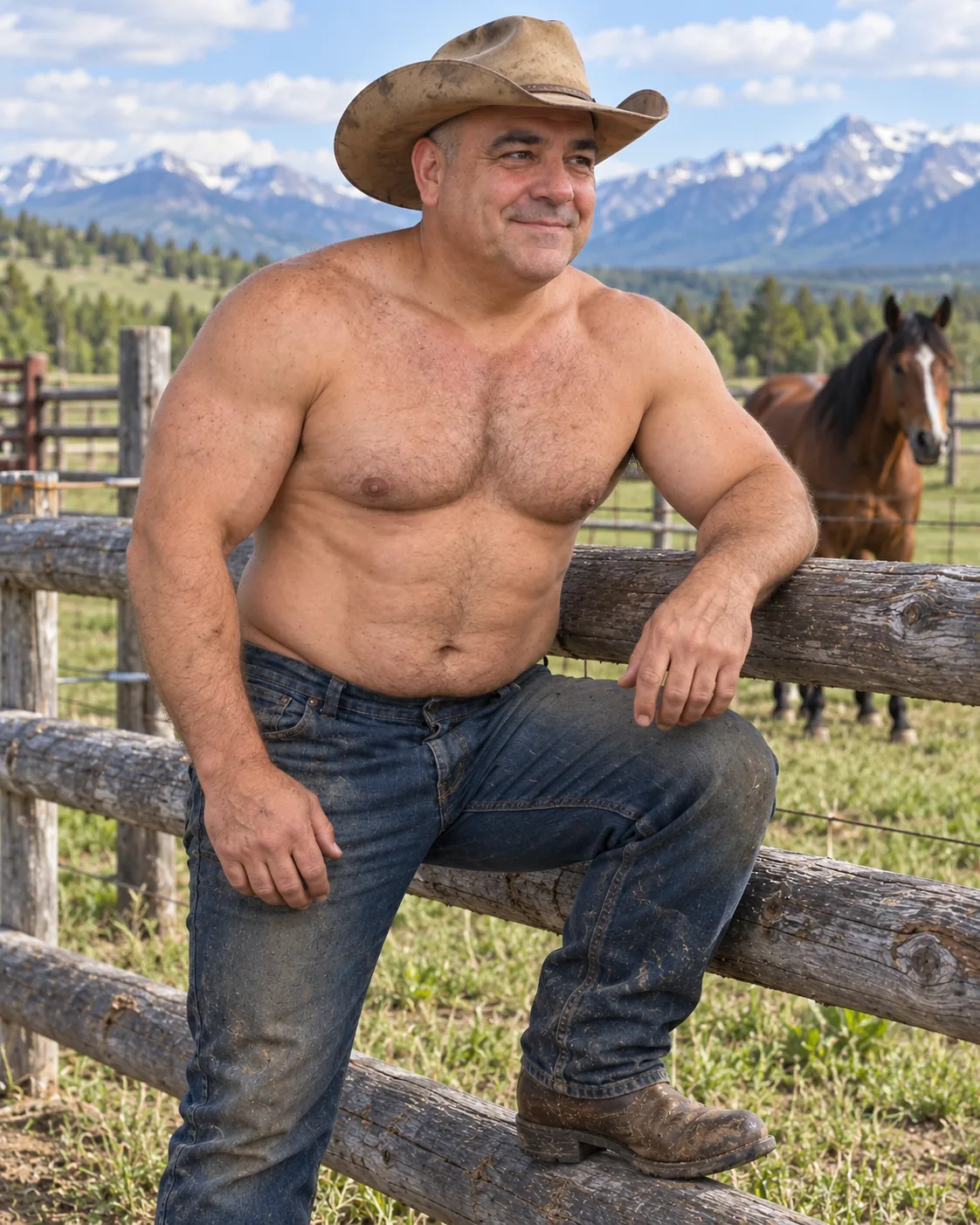 A guy transformed into a rancher for his personalized Hell of a Guy 2027 calendar